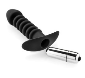 Plug anale - Premium Ribbed Butt Plug with Strong Vibrating Bullet