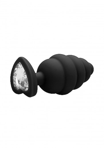 Cuneo Anale - Large Ribbed Diamond Heart Plug - Black