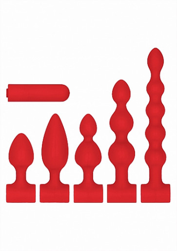 Kit Cunei Anali - Silicone USB-Rechargeable Anal Set - Red