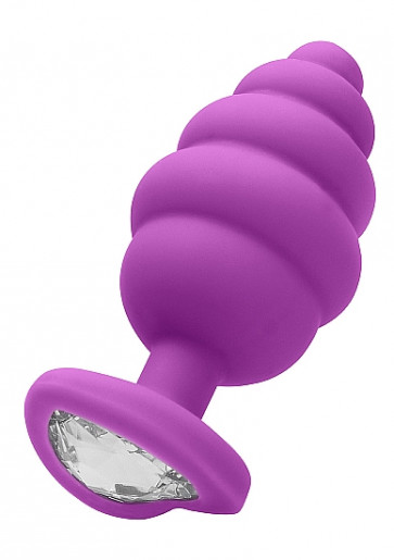 Cuneo Anale - Extra Large Ribbed Diamond Heart Plug - Purple