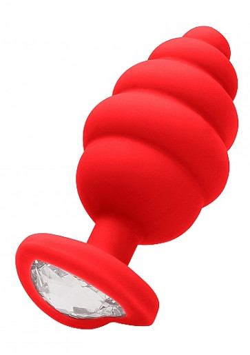 Cuneo Anale - Extra Large Ribbed Diamond Heart Plug - Red