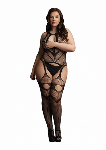 Tutina - Suspender Bodystocking - Black - OSX (XL/4XL)