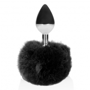 Cuneo Anale - Bunny Tail with Metal Butt Plug - Black
