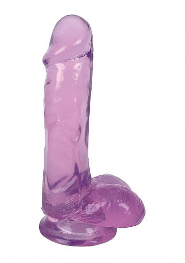 Realistic Dildos - 6 Inch Slim Stick with Balls Grape Ice - Purple