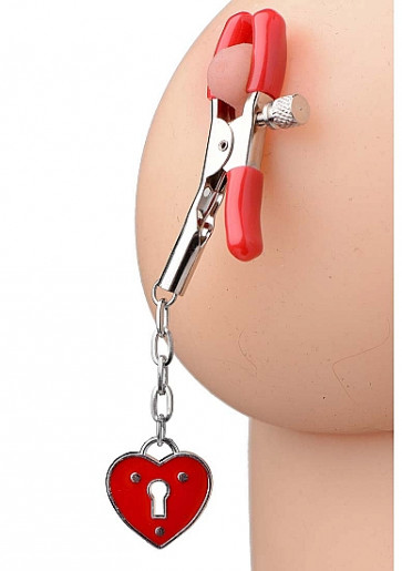 Nipple Clamps - MS Charmed Heart Padlock Nipple Clamps