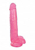 Realistic Dildos - 8 Inch Slim Stick with Balls Cherry Ice - Pink