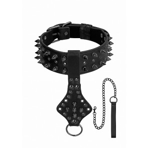 Collar with Leash - Deluxe Spiked Collar With Leash